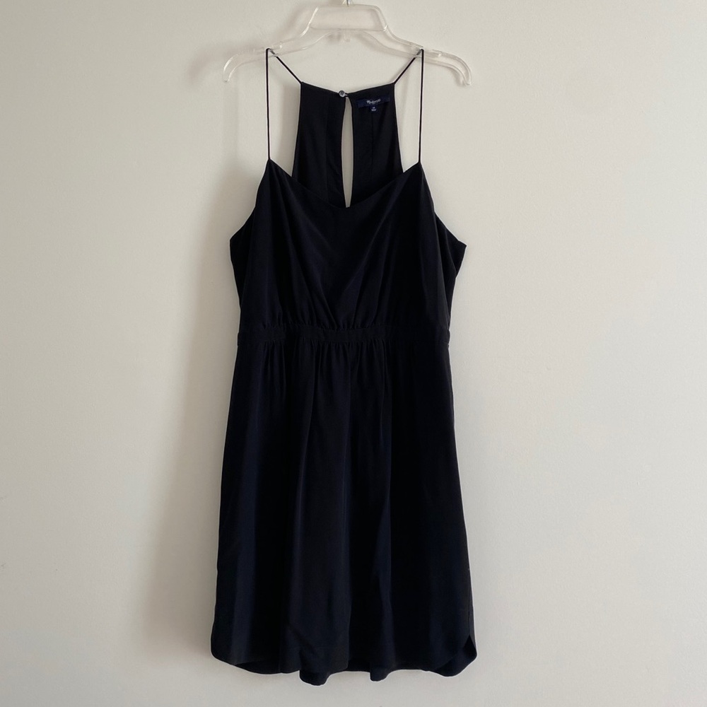 100% Silk, Lined Madewell Black Dress w/ Spaghetti Straps & Elastic Waist